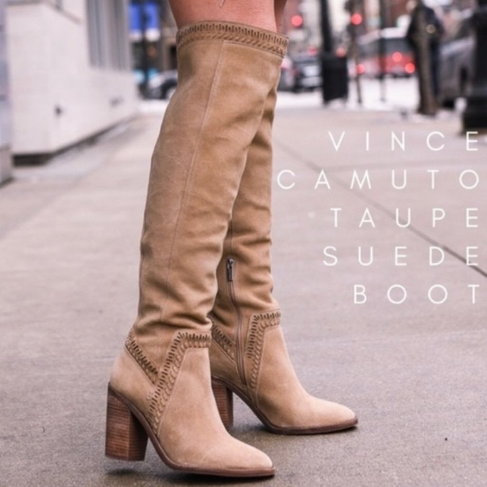 Vince Camuto Western Taupe Leather Over Knee Boot - Picture 1 of 10